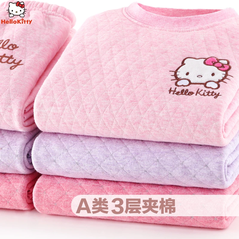 女童保暖内衣套装纯棉加厚加绒全棉秋裤女宝宝睡衣秋冬装KTN55501