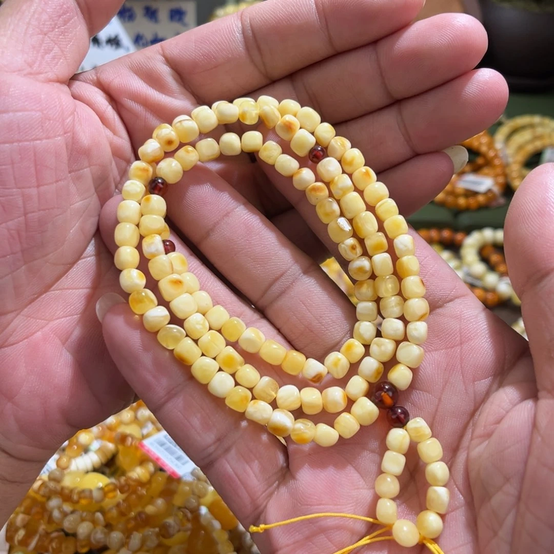 蜜蜡手链未镶嵌俏色白蜡方糖多圈5.6m m