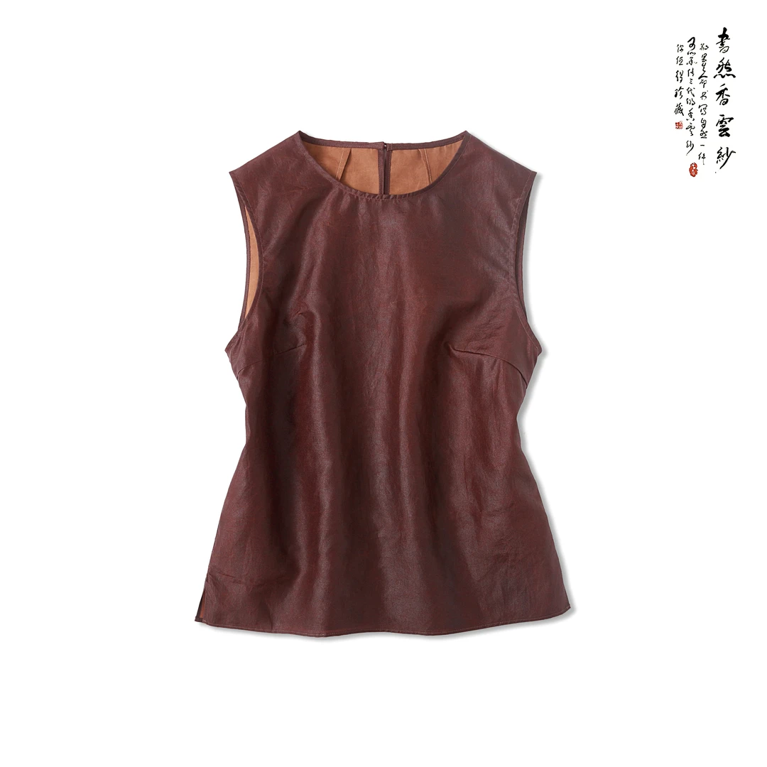 【清风明月】S24001  红云纱夏季宽松休闲国风背心上衣