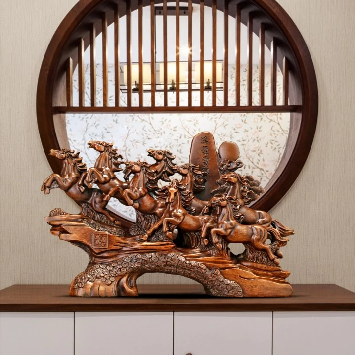 鸿运当头马摆件招财客厅创意工艺品酒柜八骏马装饰品大号开业礼物