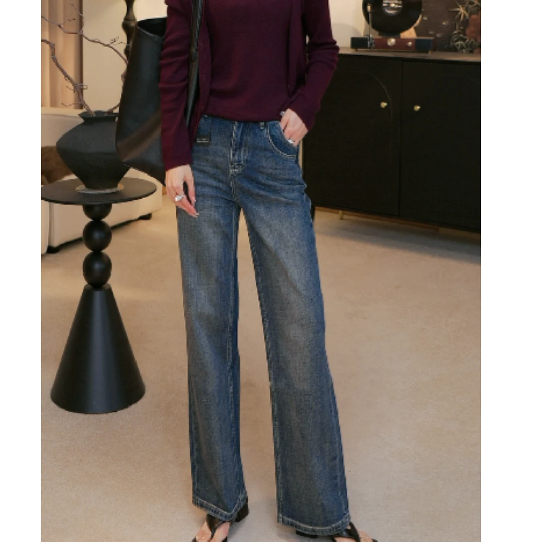 【宋先森】复古蓝牛仔裤高腰百搭宽松直筒裤显高窄版长裤yn2024359