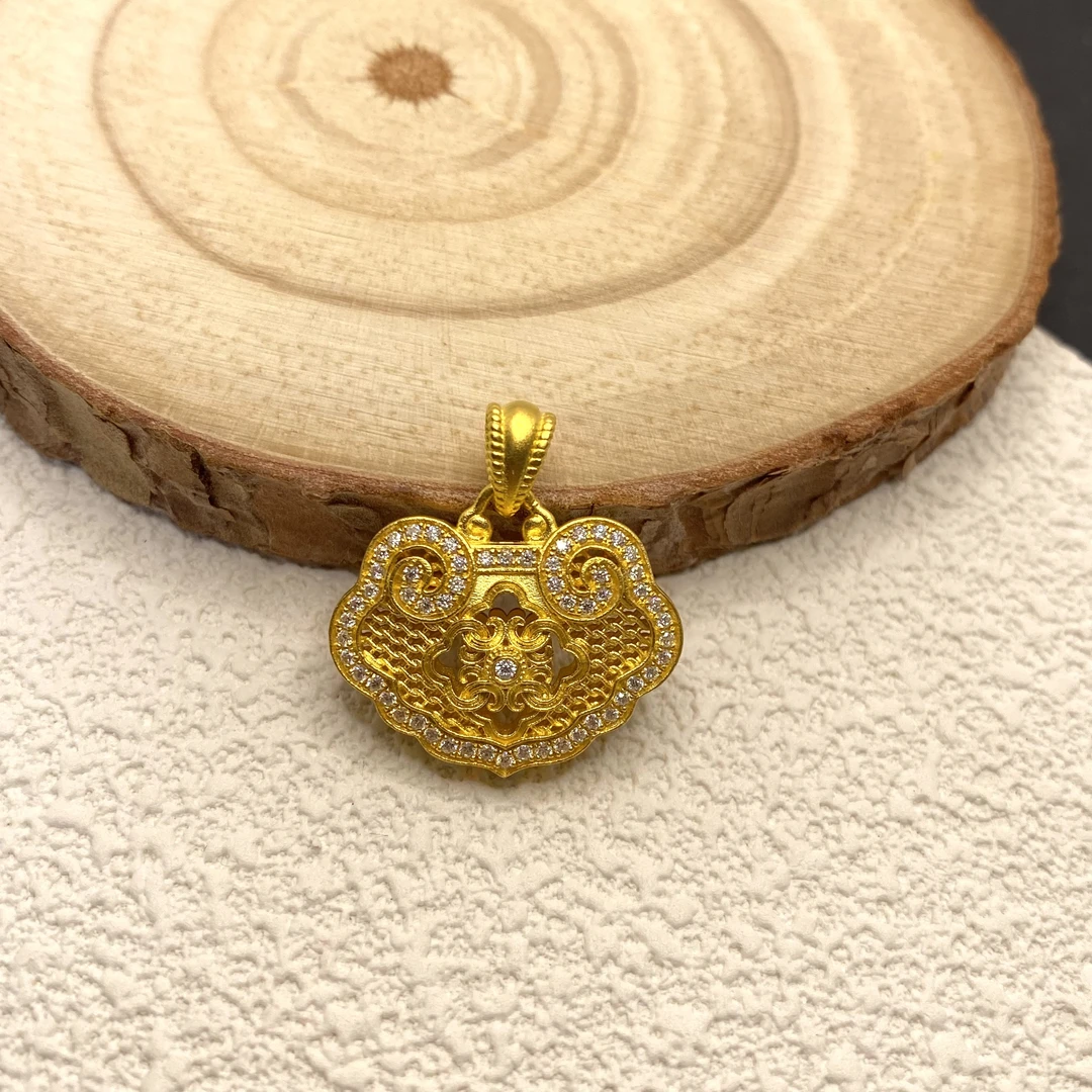 【金喜圆】足金999 莫桑如意锁包吊坠/ 带证书钢印