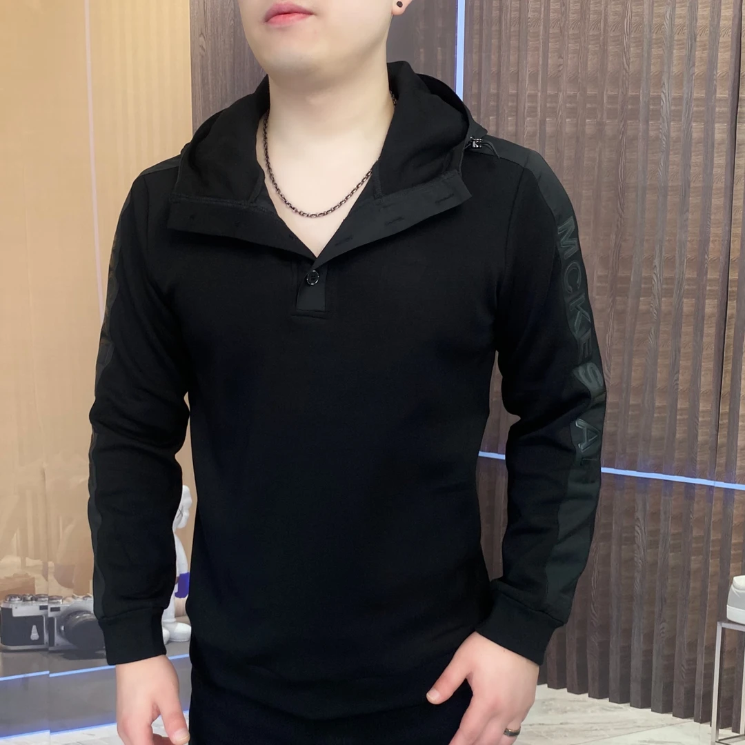 加绒男士秋冬时尚连帽长袖套头卫衣纯色商务运动休闲百搭潮CLY-58