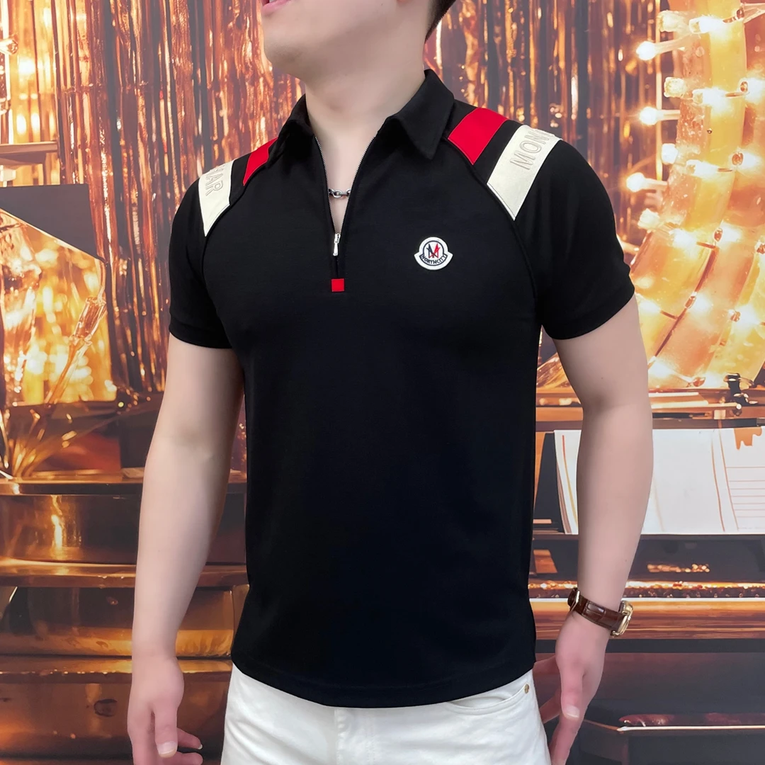 <MAOUS>上衣男士polo时尚夏季修身翻领半袖黑色透气休闲商务男装