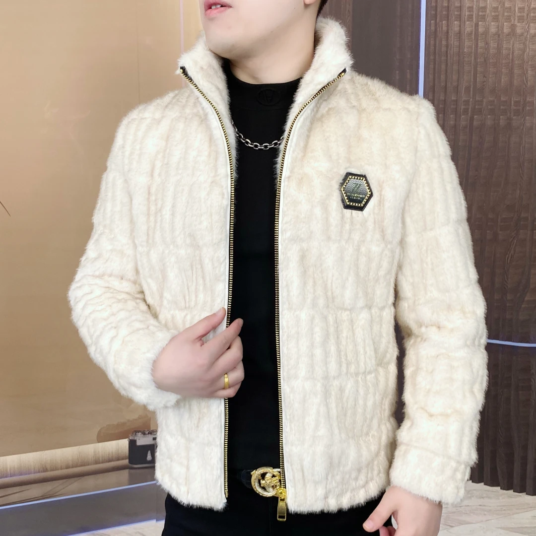 冬季保暖立领提花立领夹克外套休闲男士轻奢潮流时尚短款欧货男装