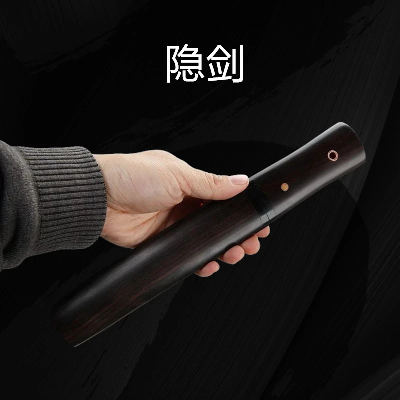 神龙宝剑6寸牛角隐剑黑檀木羽毛纹烧刃收藏送礼唐横刀剑未开刃