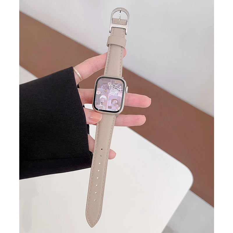 适用于苹果手表带iwatch s9新款D字扣真皮表带applewatch女款秋冬