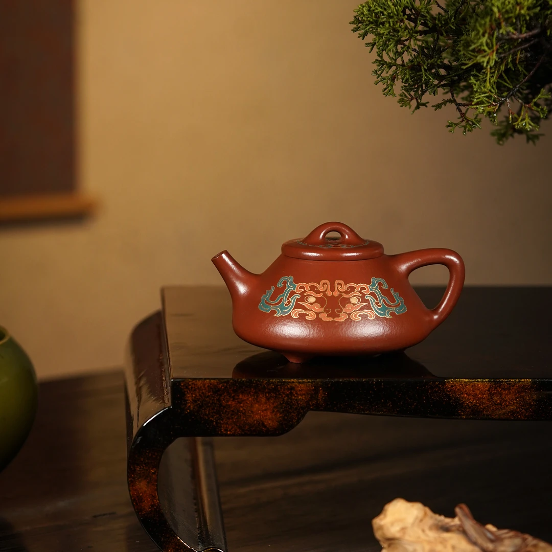 子冶石瓢-田玲全手工作品 三十目紫朱泥泥料-300CC容量 嵌金填彩