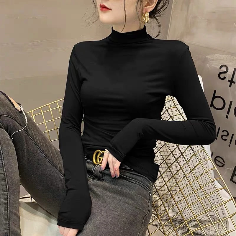 莫代尔半高领打底衫女内搭春秋冬2024新款高级感黑色洋气时尚上衣