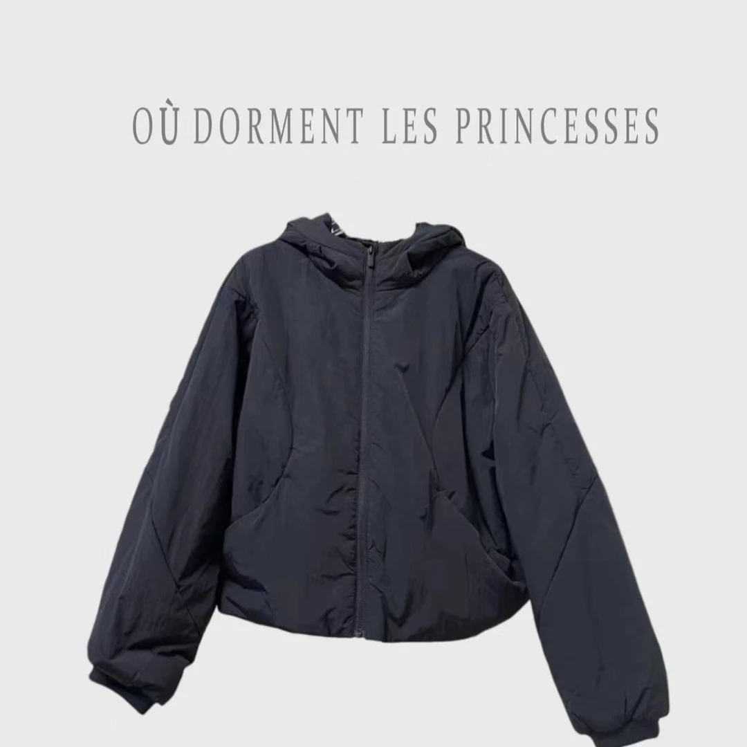 Fen姐【晚风落叶】时尚百搭连帽短款休闲长袖宽松棉服外套5621