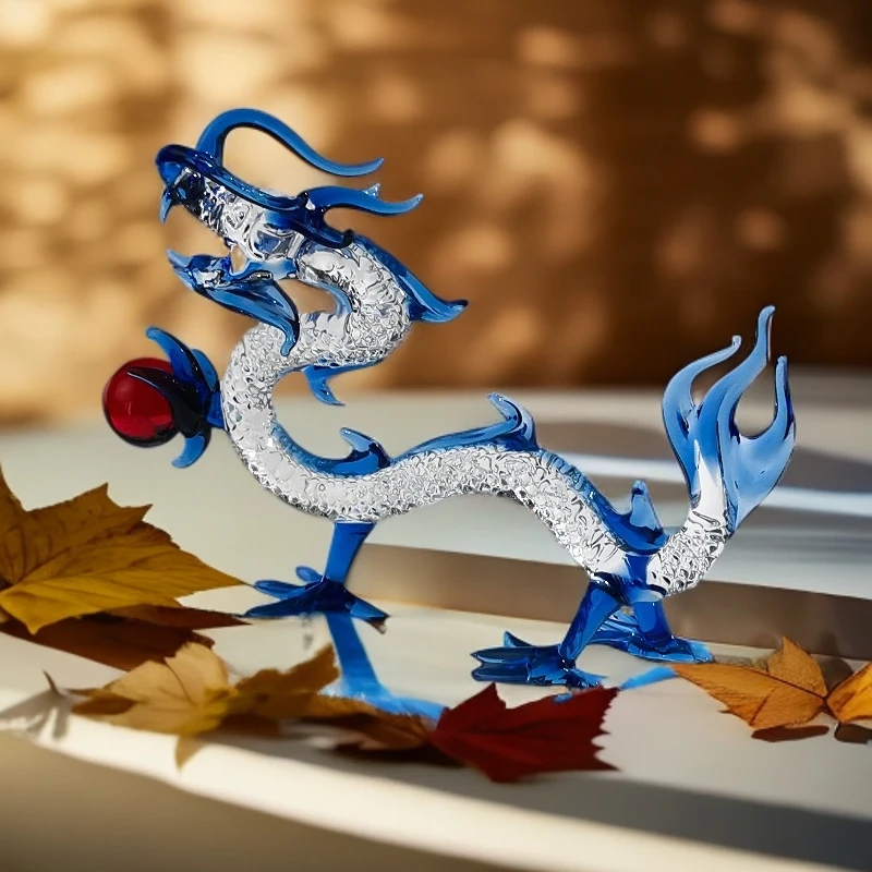 【KNIGHT水晶工坊】琉璃水晶拉丝龙戏珠摆件居家酒柜玄关高档装饰品