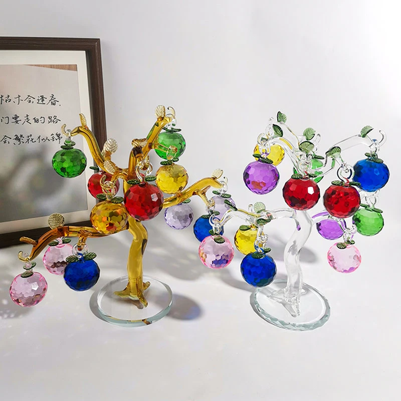 【KNIGHT水晶工坊】琉璃水晶玄关茶几书房十二果苹果树装饰高档摆件