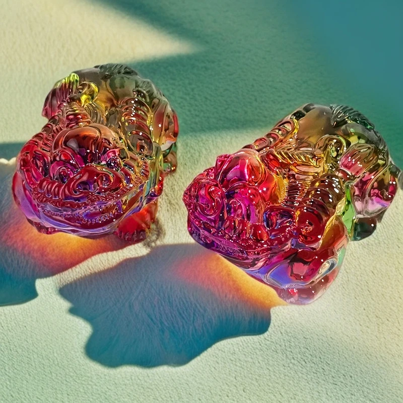 【KNIGHT水晶工坊】水晶琉璃招财进宝彩色貔貅摆件玄关书桌家居装饰