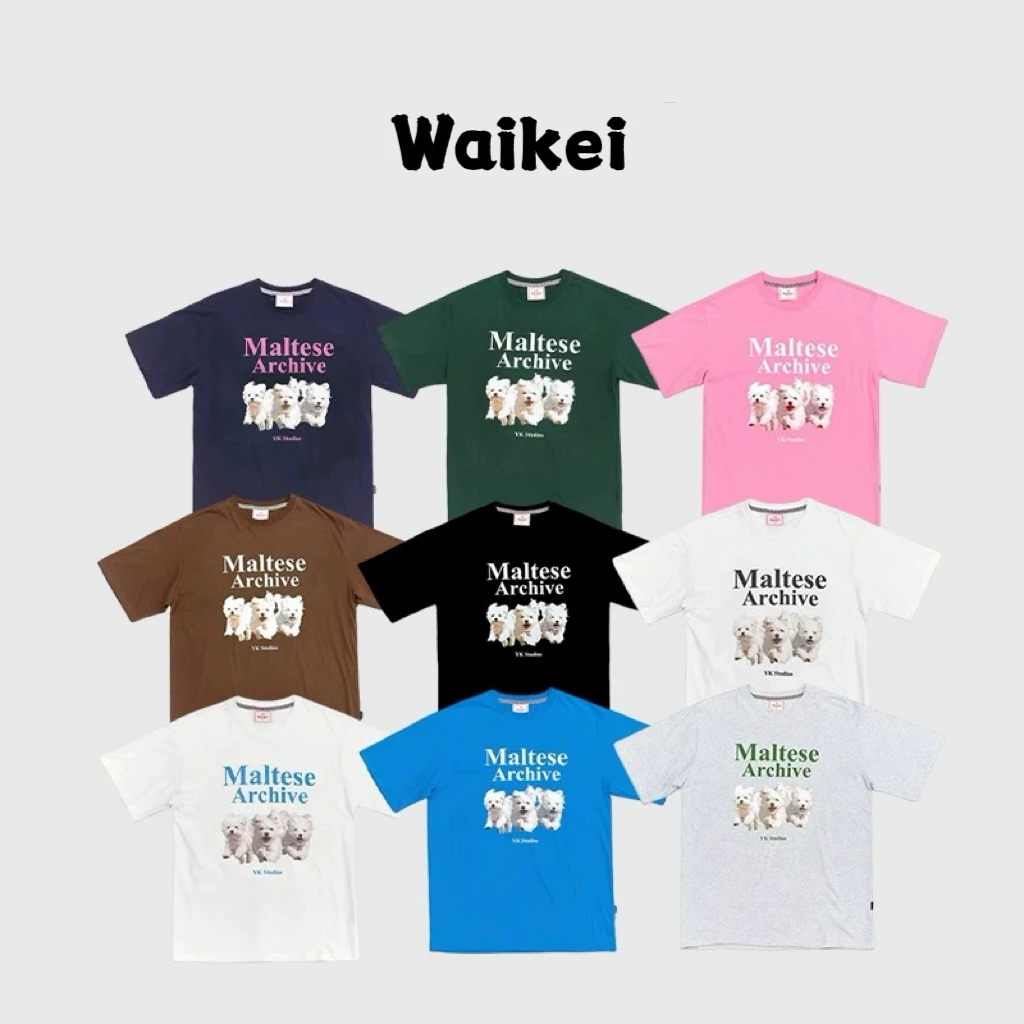 WaiKei三只狗狗春夏圆领卡通宽松ins情侣款印花青春休闲短袖t恤