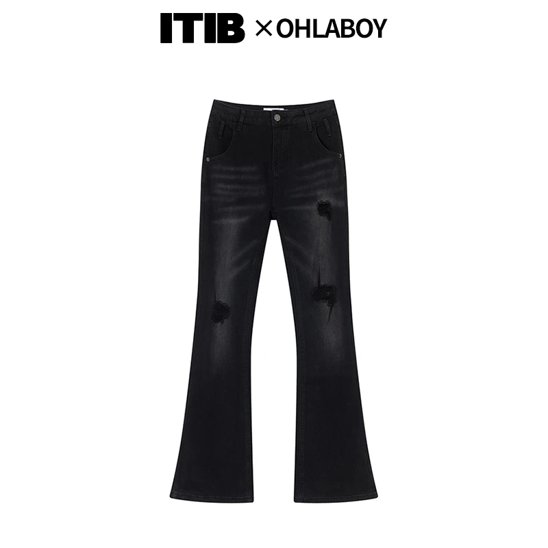 ITIB2024新款 ×ohlaboy设计师 美式高街复古微喇休闲裤牛仔裤女士
