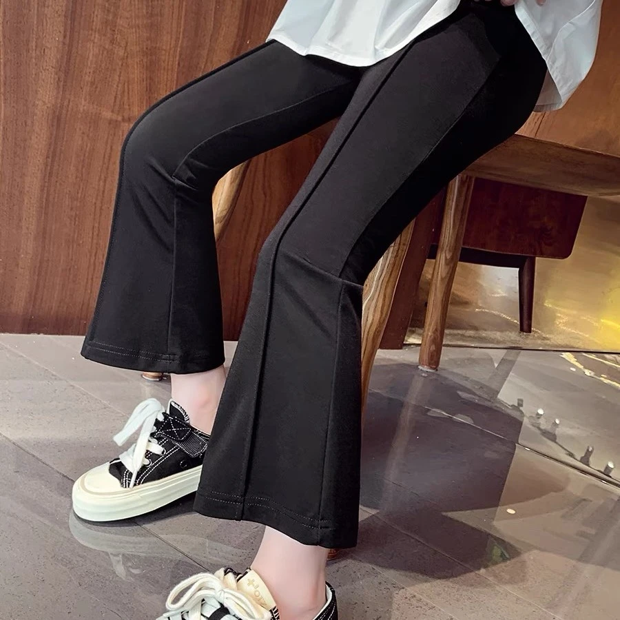 女童喇叭裤春装2024新款洋气儿童时尚修身裤子小女孩黑色休闲长裤