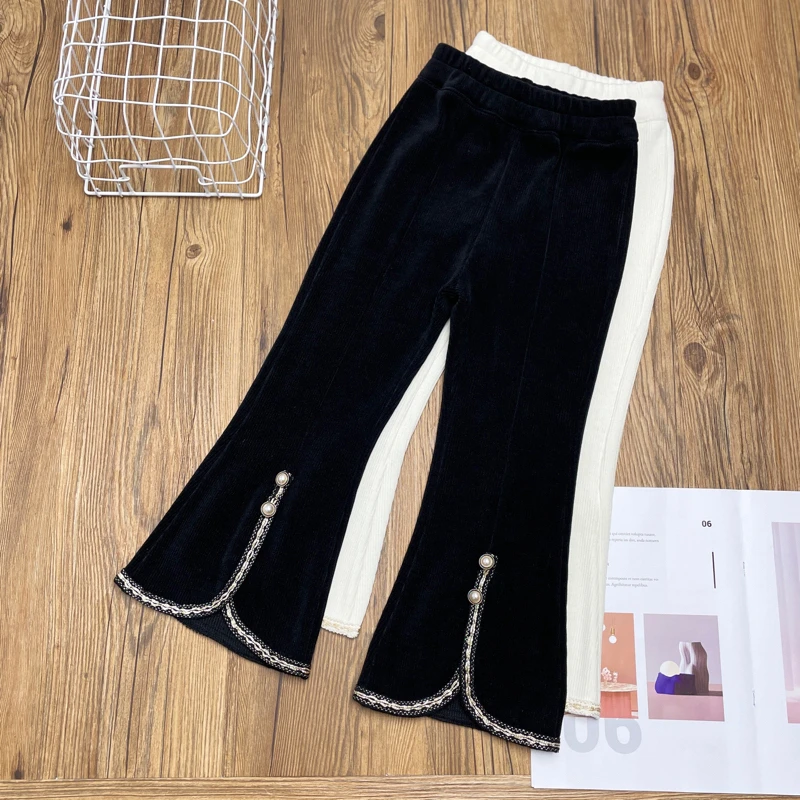 女童喇叭裤春秋2024新款女孩洋气时髦微喇开叉网红炸街秋季黑裤子