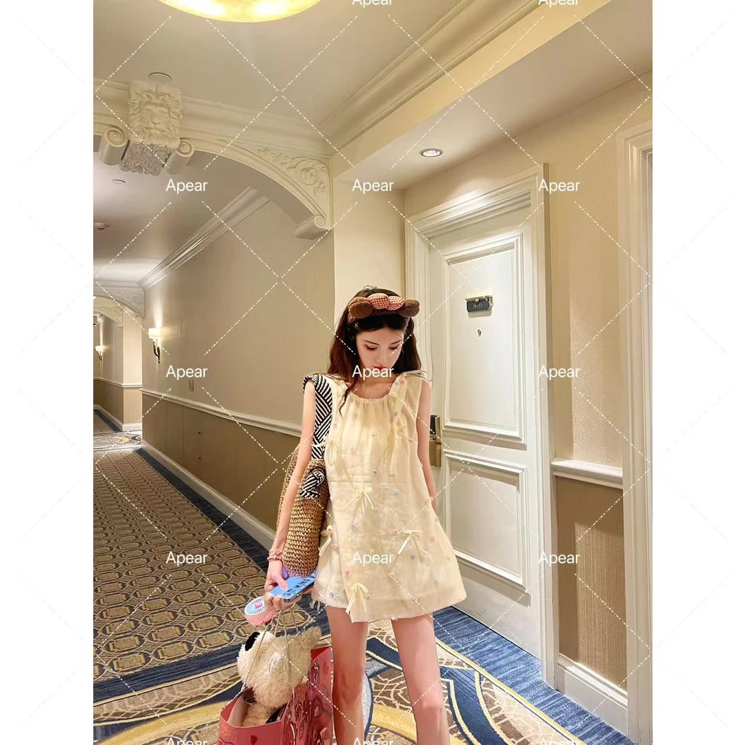 Apear♥西里漫樱~韩系夏季甜美宽松显瘦蝴蝶结小众设计感连衣裙