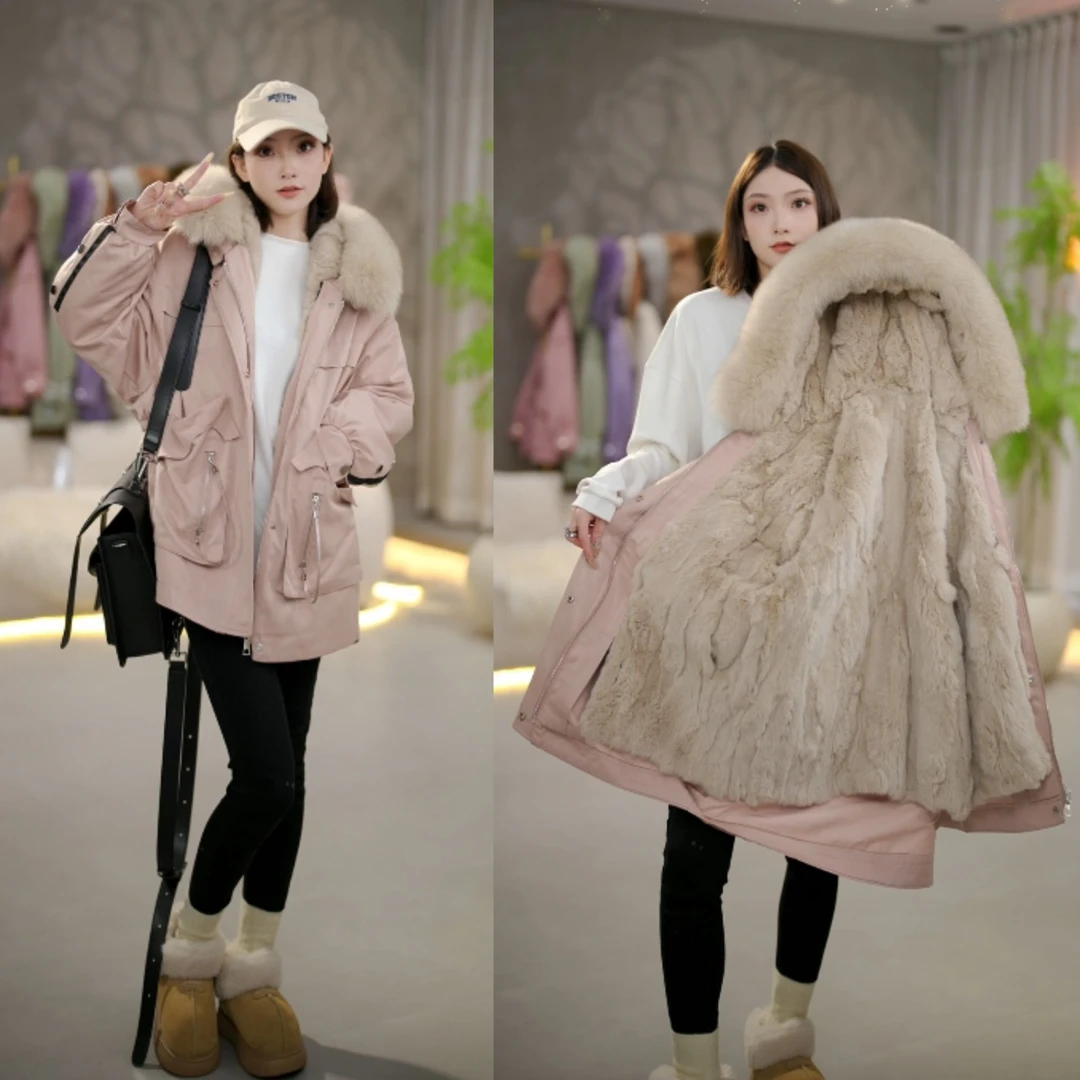 【小贝壳獭兔毛+毛袖】一衣三穿皮草派克服8865