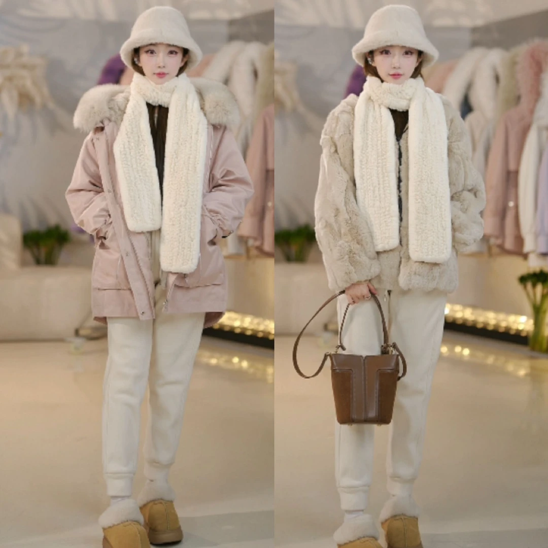 【小贝壳獭兔毛+毛袖】一衣三穿皮草派克服8865