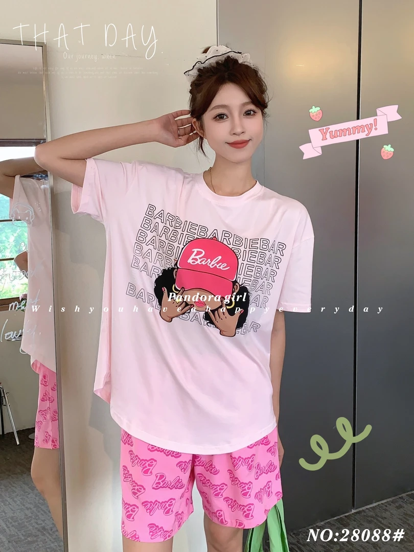 2024夏季女士短袖短裤休闲风纯棉运动睡衣家居服套装28088