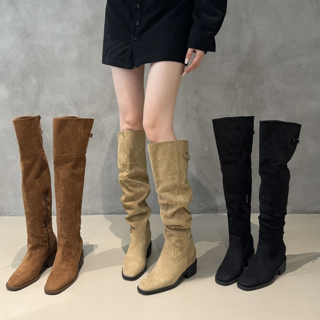 尖头长筒过膝长靴