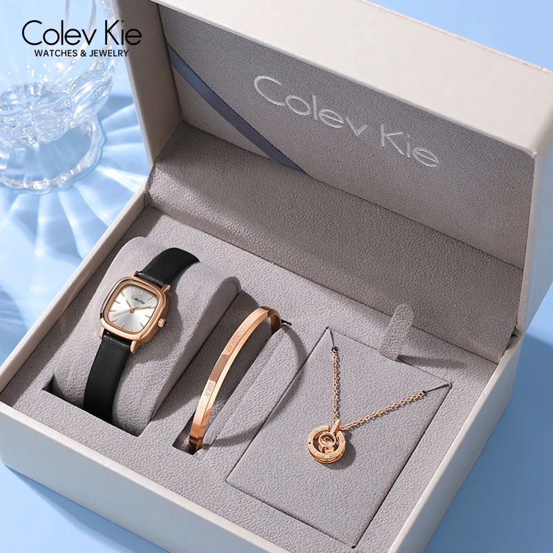 ColevKie官方正品手表女士2023新款小方糖真皮十大品牌轻奢-M