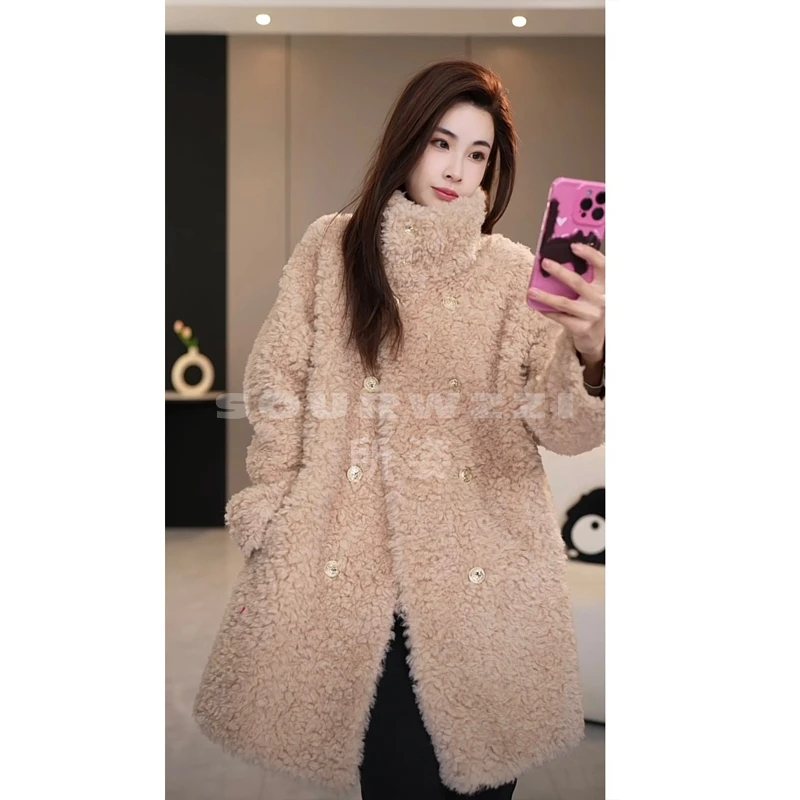 【所姿】5A 新款冬季双排扣时尚休闲宽松女士羊毛外套SZ-118