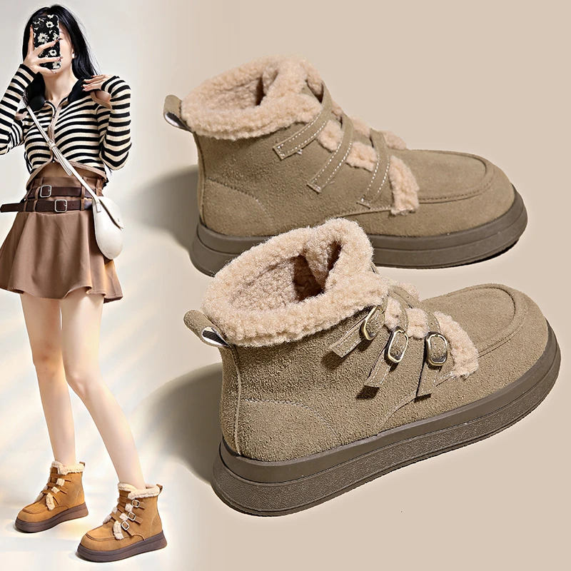 cql雪地靴厚底保暖时尚短靴英伦马丁靴女2023冬季新款加绒加厚