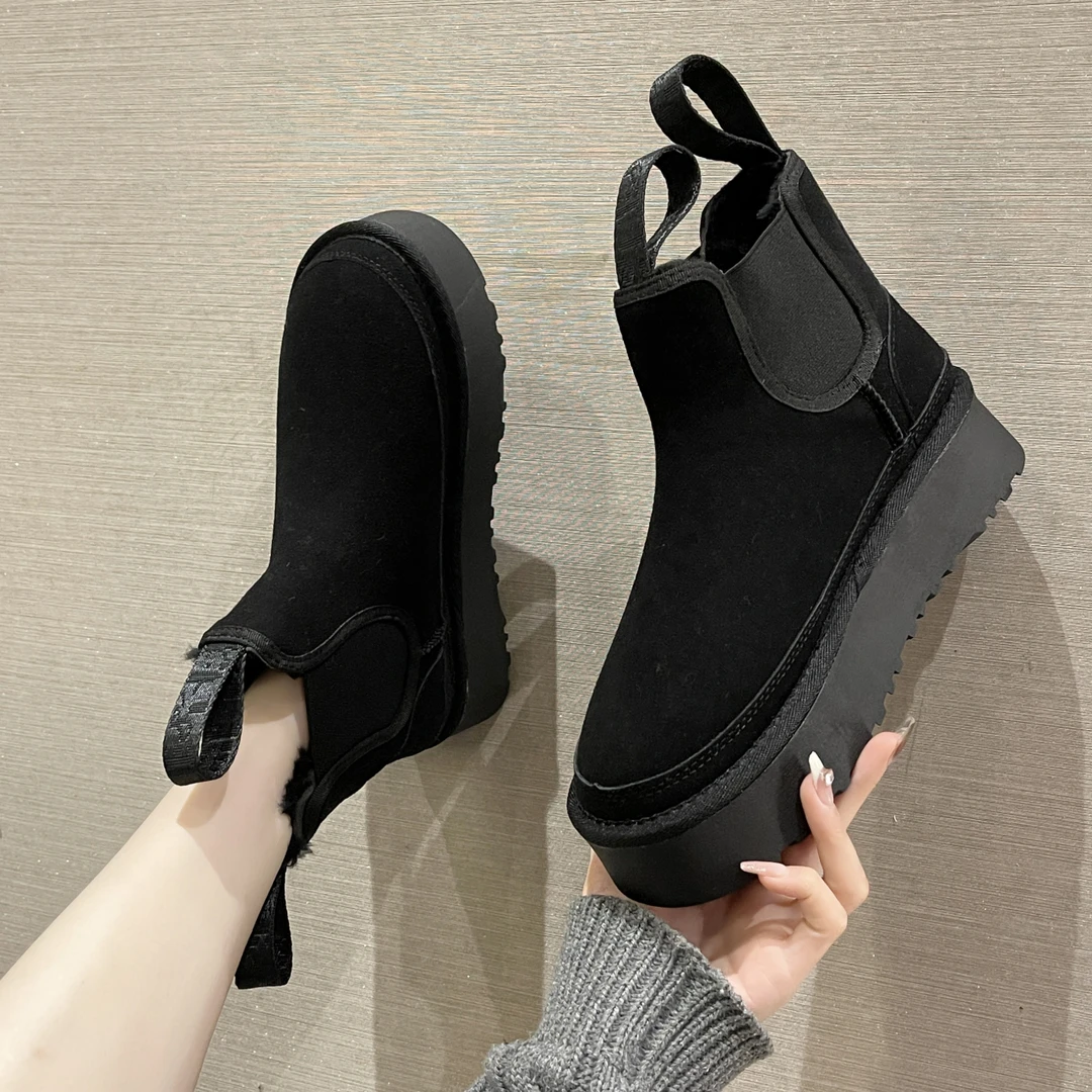 cql加绒加厚雪地靴女2023冬季新款保暖棉鞋厚底女靴防滑短靴