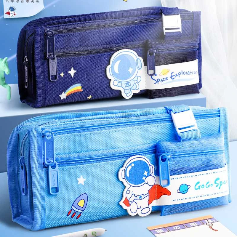 网纱笔袋男童卡通初中男孩子笔袋蓝色手工文具盒大容量笔袋铅笔盒