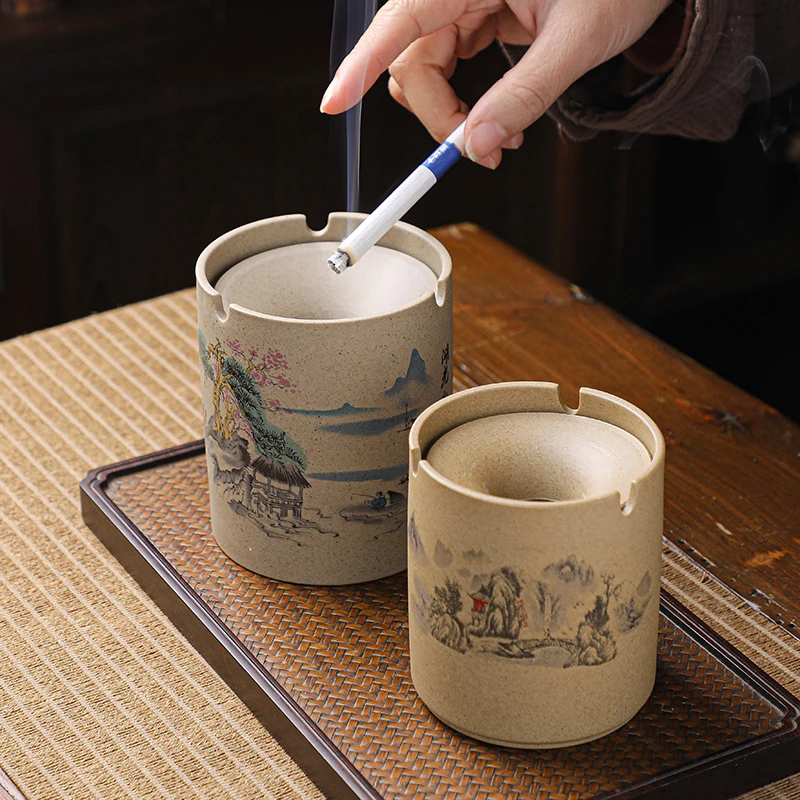 网红烟灰缸漏斗盖车载家用创意防风时尚现代潮流陶瓷大小号灰缸