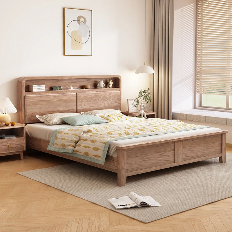 白蜡木北欧全实木床双人主卧室大床1.8米现代简约1.5m家用床储物