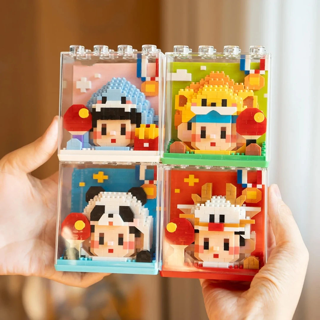 国球乒乓球生日蛋糕小颗粒积木桌面摆件可爱玩具含展示盒