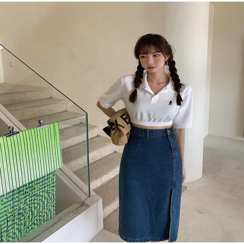 2025夏季新款牛仔半身裙女装高腰显瘦开叉中长款蓝色修身包臀裙子