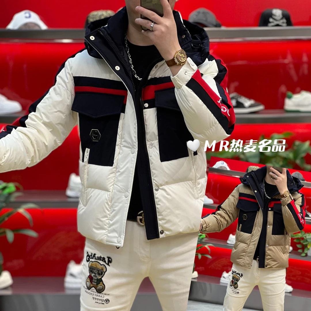 【热麦甄选】冬季羽绒织带口袋2024款 男士修身保暖连帽夹克外套