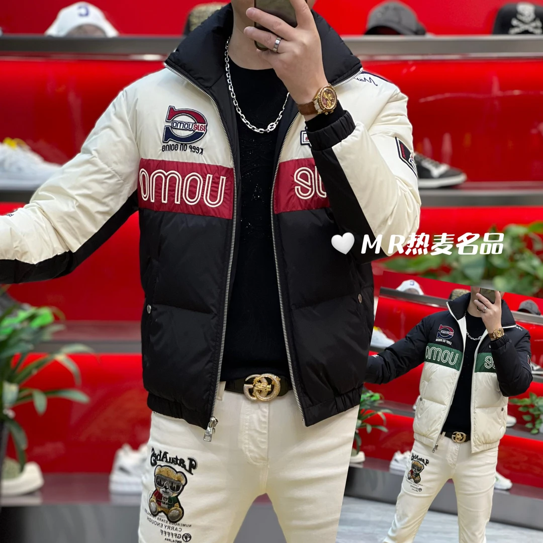 【热麦甄选】冬季羽绒服拼接字母刺绣2024款 男士修身保暖夹克外套