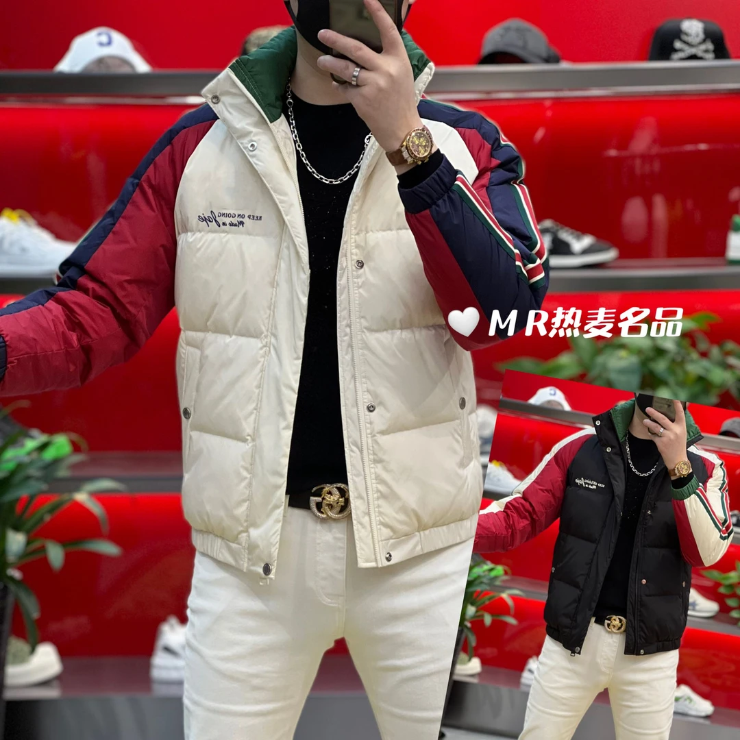 【热麦甄选】冬季羽绒服拼接织带时尚2024款 男士修身保暖夹克外套