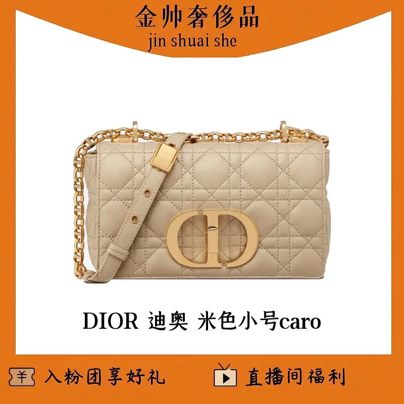 99新 DIOR/迪奥 米色/小号caro/单肩包/B3935
