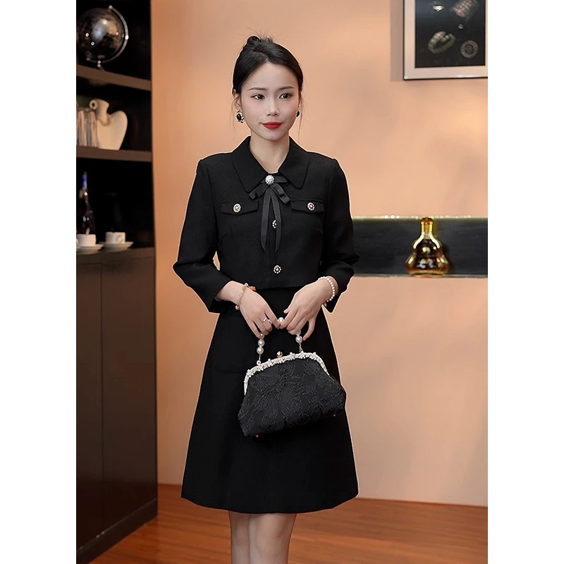 GERUIOUDIAN/格芮欧典2024秋季新款法式优雅通勤翻领假两件连衣裙