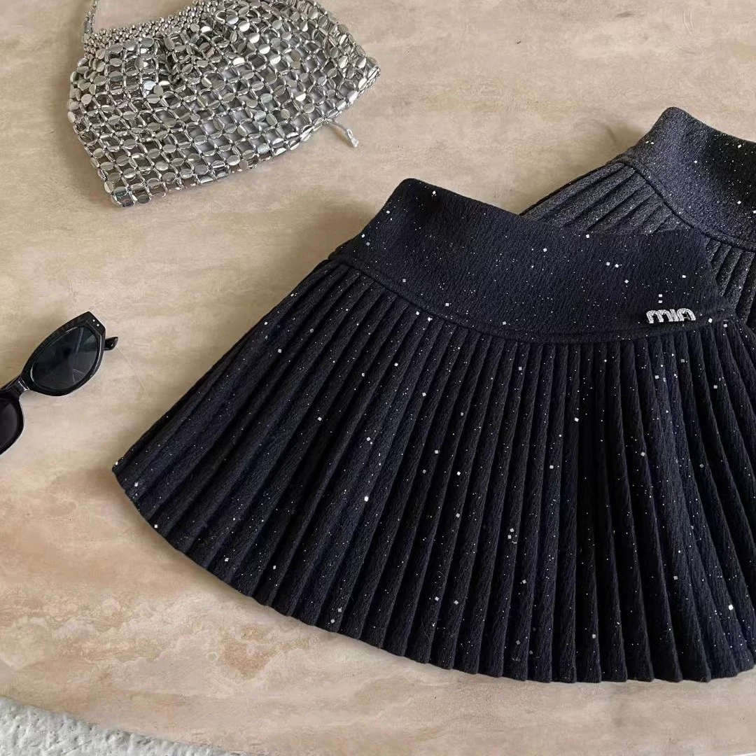 女童时尚星空呢百褶裙2025秋冬新款韩版儿童洋气百搭学院风半身裙