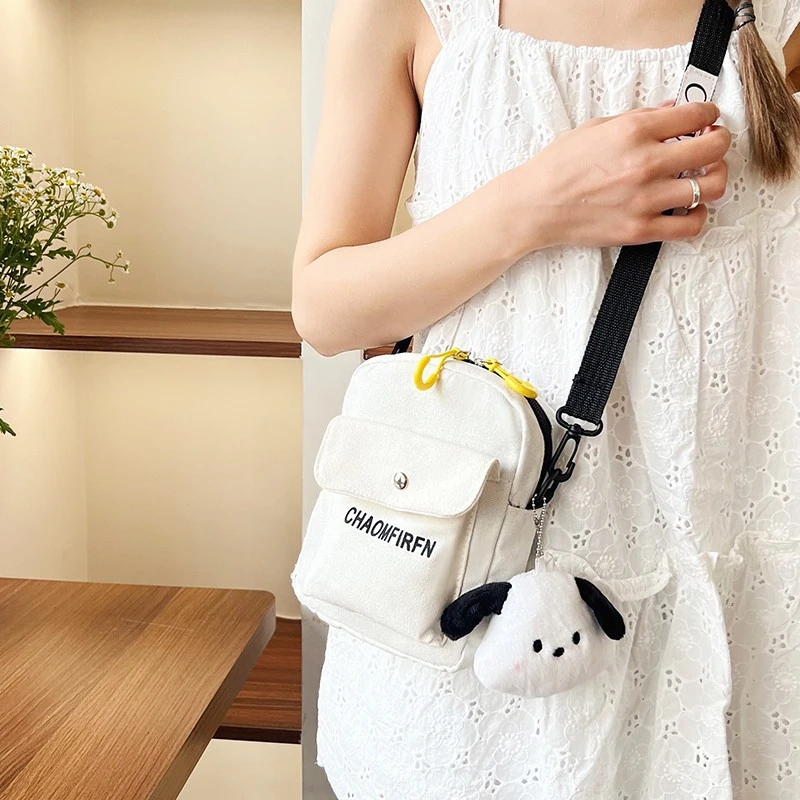 2024新款潮斜挎ins单肩宽肩带百搭少女可爱帆布休闲蹦迪小包外贸