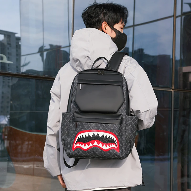 休闲新款格子双肩包潮流男包轻便时尚学生背包大容量旅行包电脑包