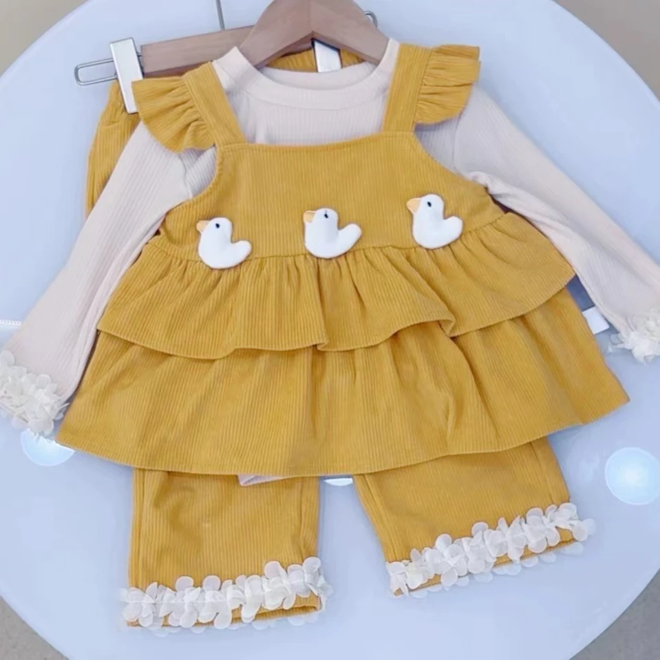 【艺小朵】儿童秋装卡通套装洋气宝宝打底衫马甲阔腿裤三件套