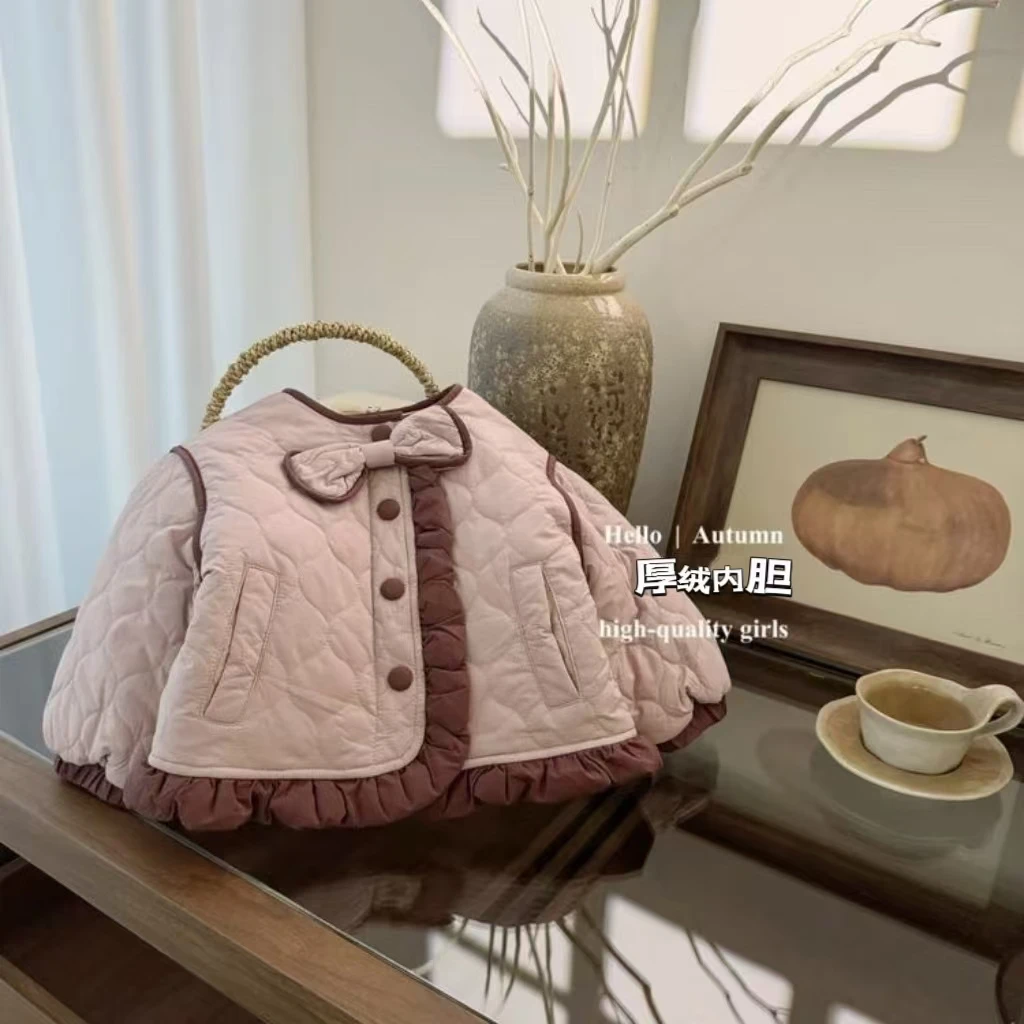 【艺小朵】女童冬季甜美小香风加绒加厚棉上衣女宝韩版厚绒内胆上衣