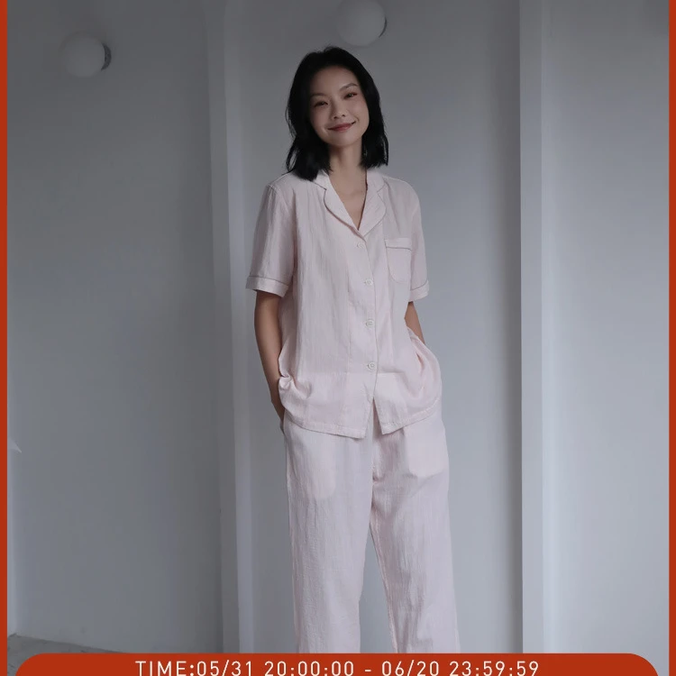 昊达翻领条纹短袖女士套装（短袖）HD-5655