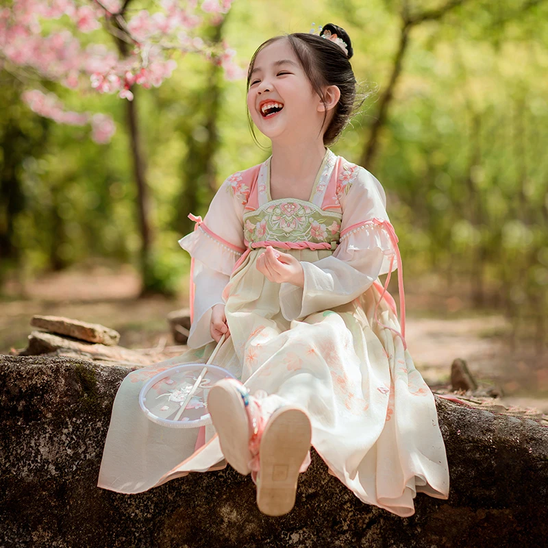 古月家.樱花 汉服女童春秋中国风高端仙气儿童古装连衣裙宝宝襦裙