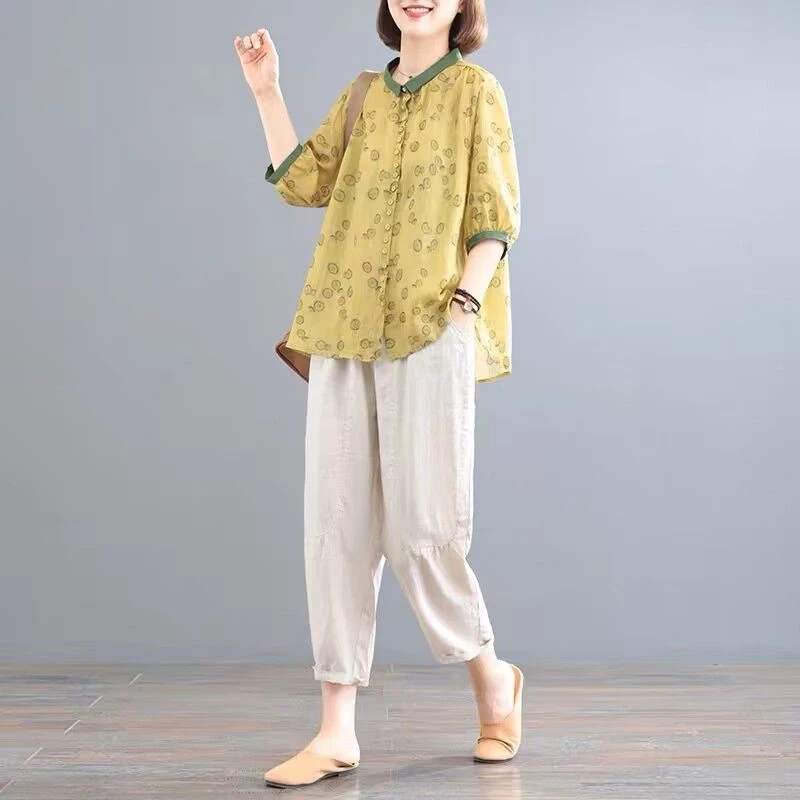 套装女夏中国风文艺复古大码宽松显瘦两件套薄款洋气妈妈装