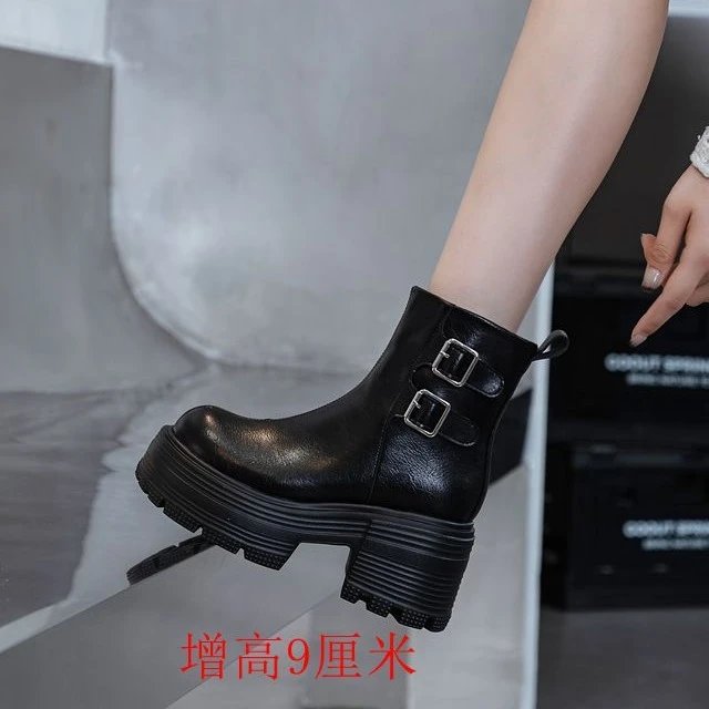 百搭爆款时尚潮短靴英伦风女9厘米超高跟马丁靴粗高跟厚底女短靴