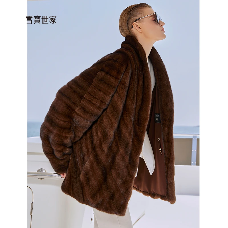 雪宝世家原创 复古风潮 水貂皮草外套女时尚阔版进口貂皮2024新款
